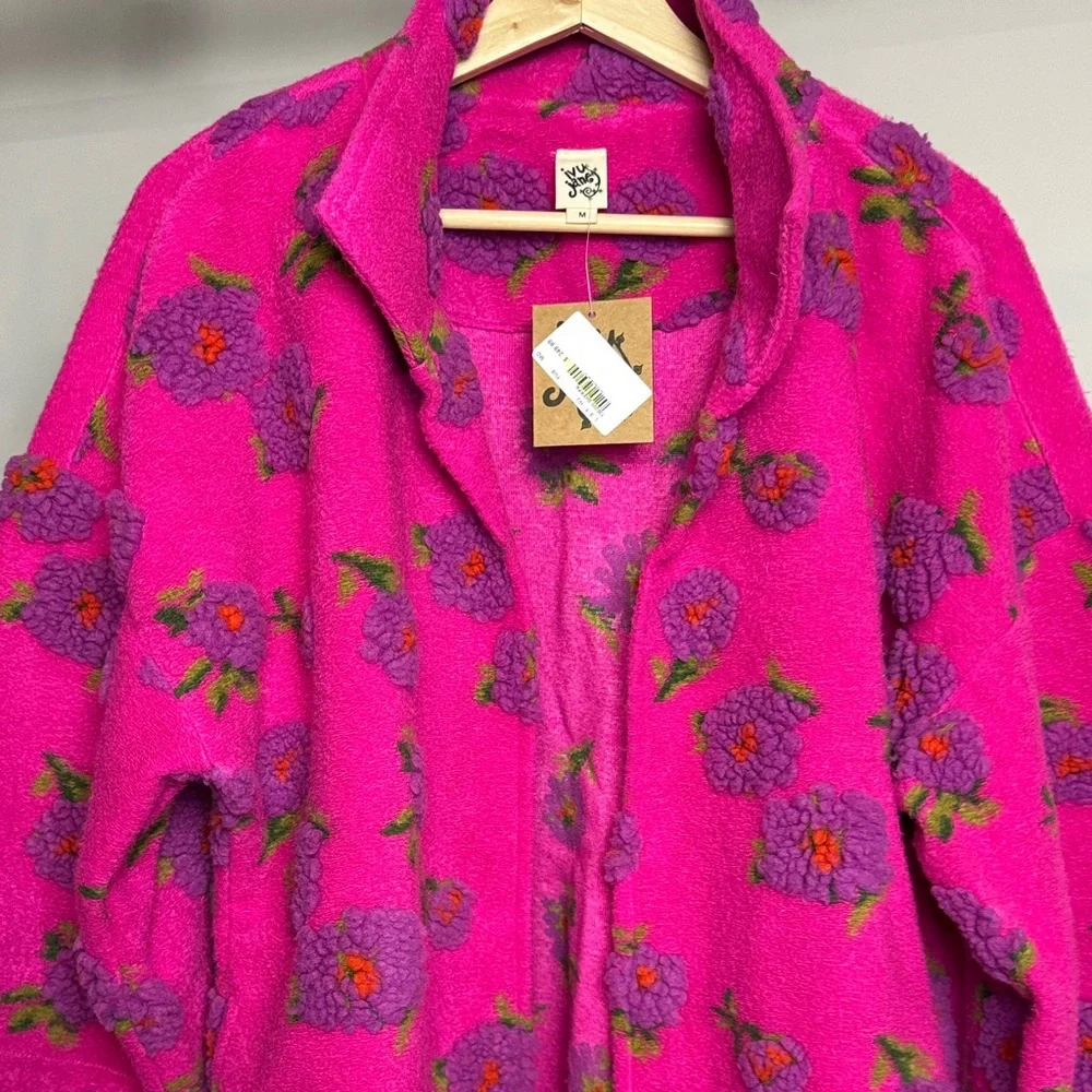 ivy jane Hot Pink Floral Teddy Jacket with Purple Embroidery woman’s size M - Picture 7 of 11